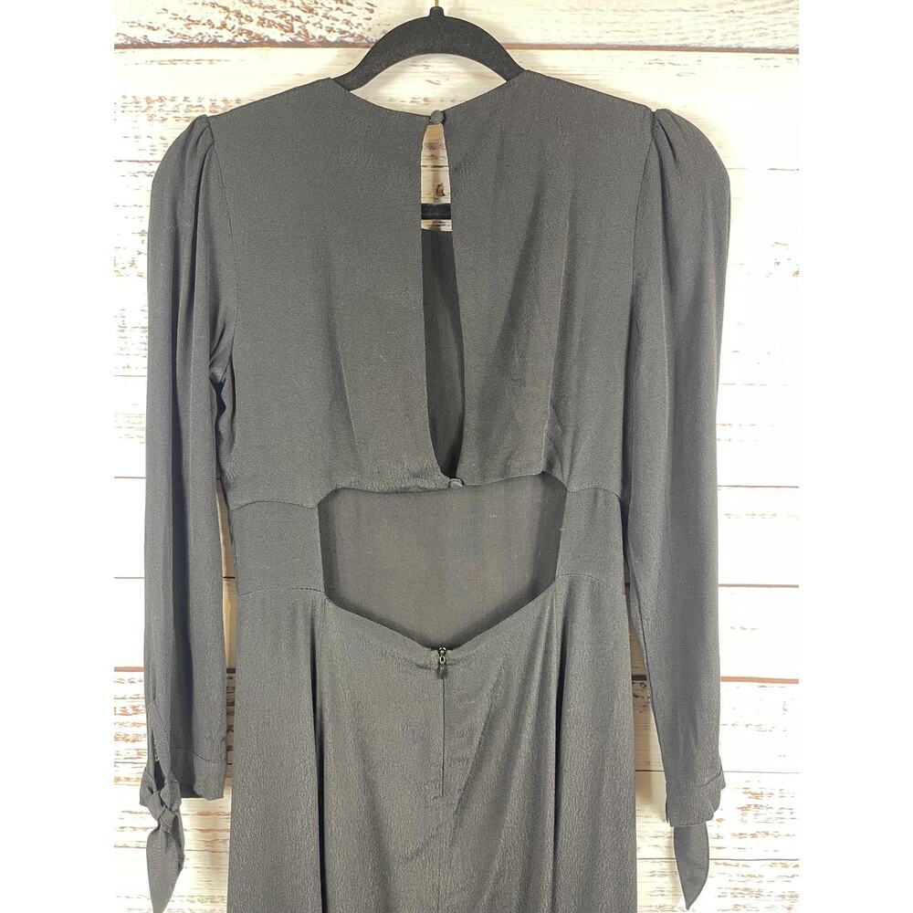 LBLC The Label Dress Women's Small Black Cutout Back Puff Sleeve Maxi Side Slit - Picture 10 of 14
